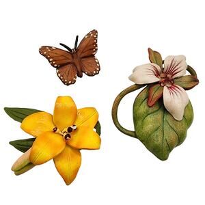 Leather Flower Brooch Set + Bonus Butterfly